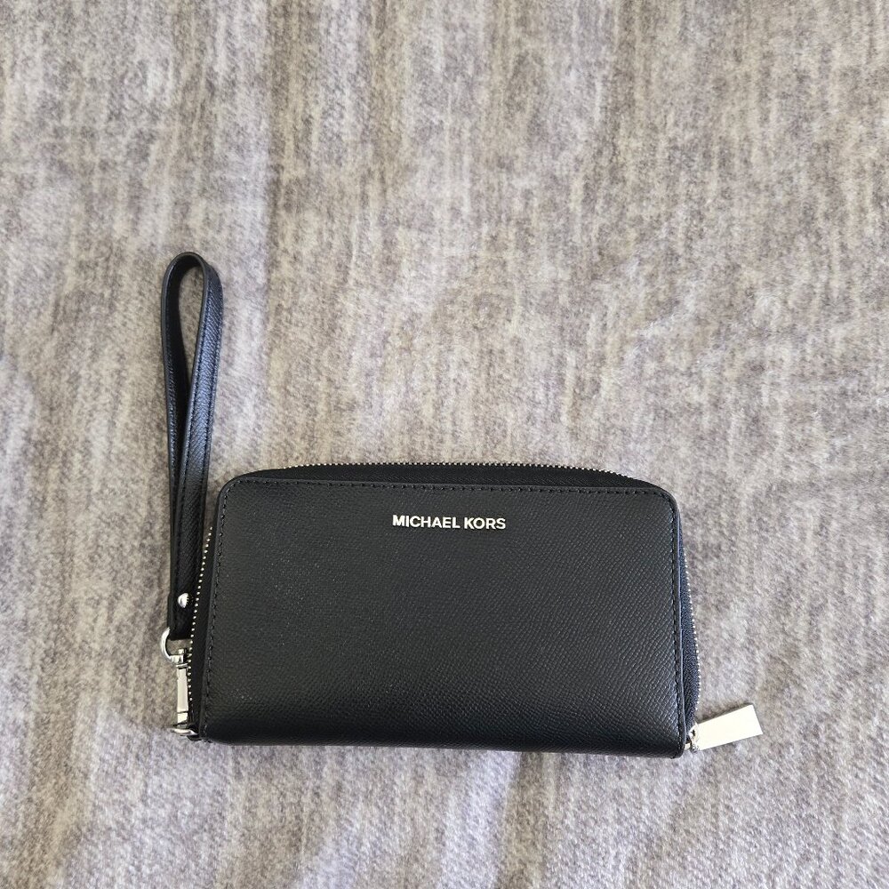 Jet Set Large Washed Denim Smartphone Wristlet